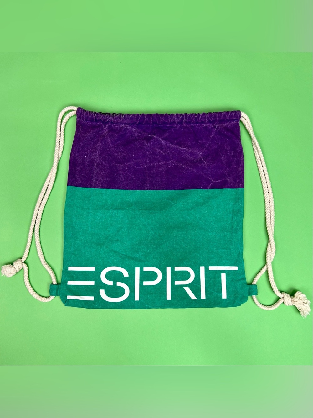 Vintage 90s Esprit Colorblock Canvas Drawstring Backpack Spell Out Logo - Picture 3 of 9